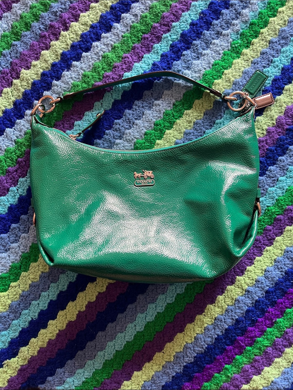 Coach Emerald Green Leather Shoulder or Crossbody Bag with Polished Hardware
